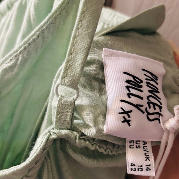 Princess Polly New Empress of Love Sage Mini Dress Size 10 Rayon/Linen Blend - Picture 7 of 11